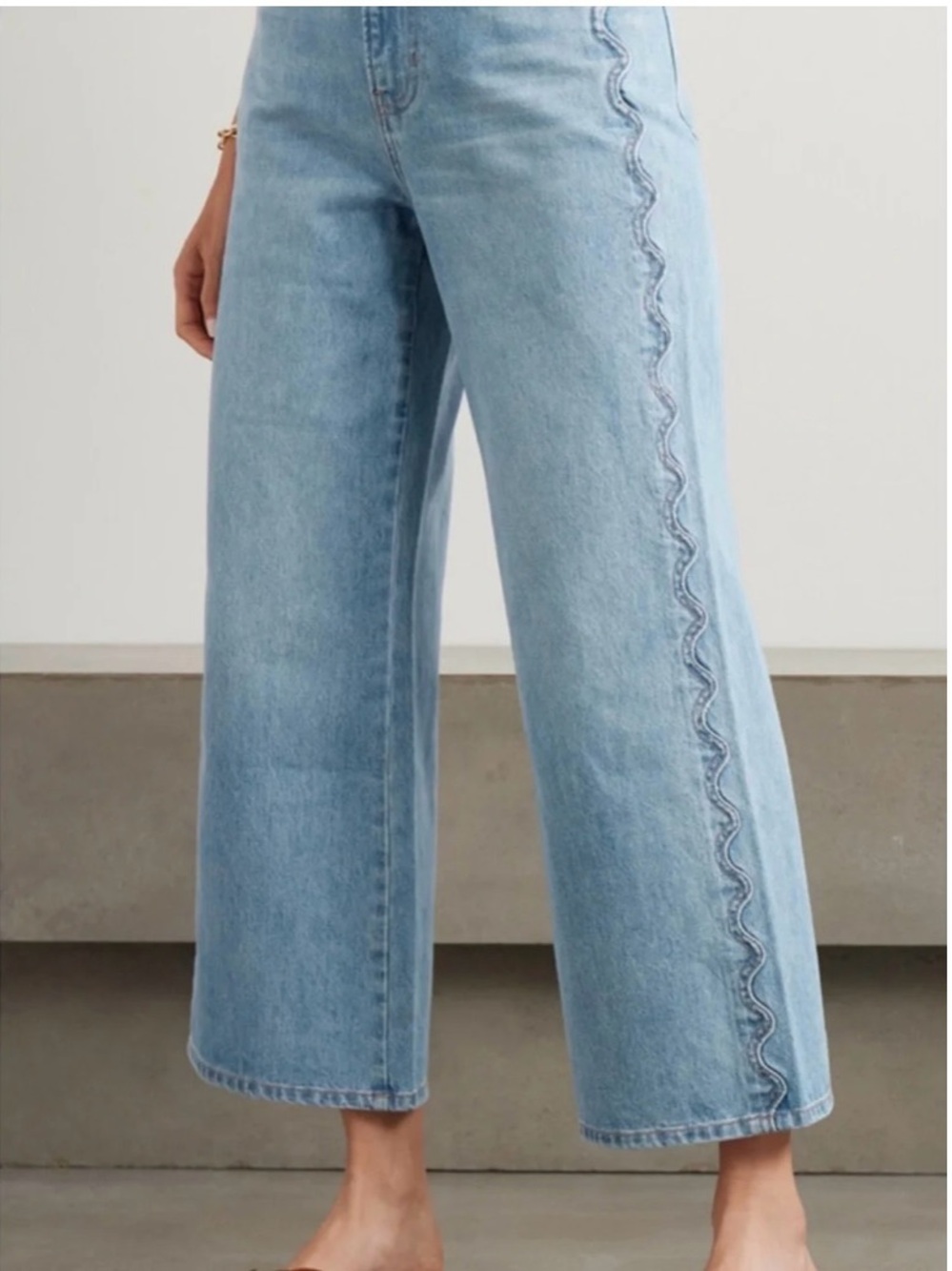 Veronica Beard Light Blue Wide-Leg Cropped Jeans with Side Wave Seam